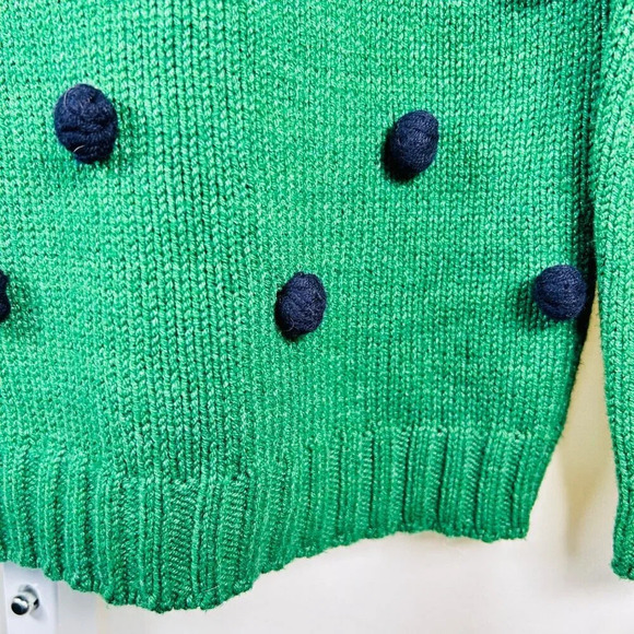Talbots Green PomPom Sweater Size Medium Petite Colorful Holiday - Picture 5 of 7